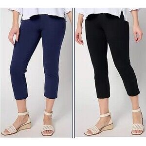 Women With Control Crop Pants Large Petite LP Set of 2 Slim Leg Black & Blue